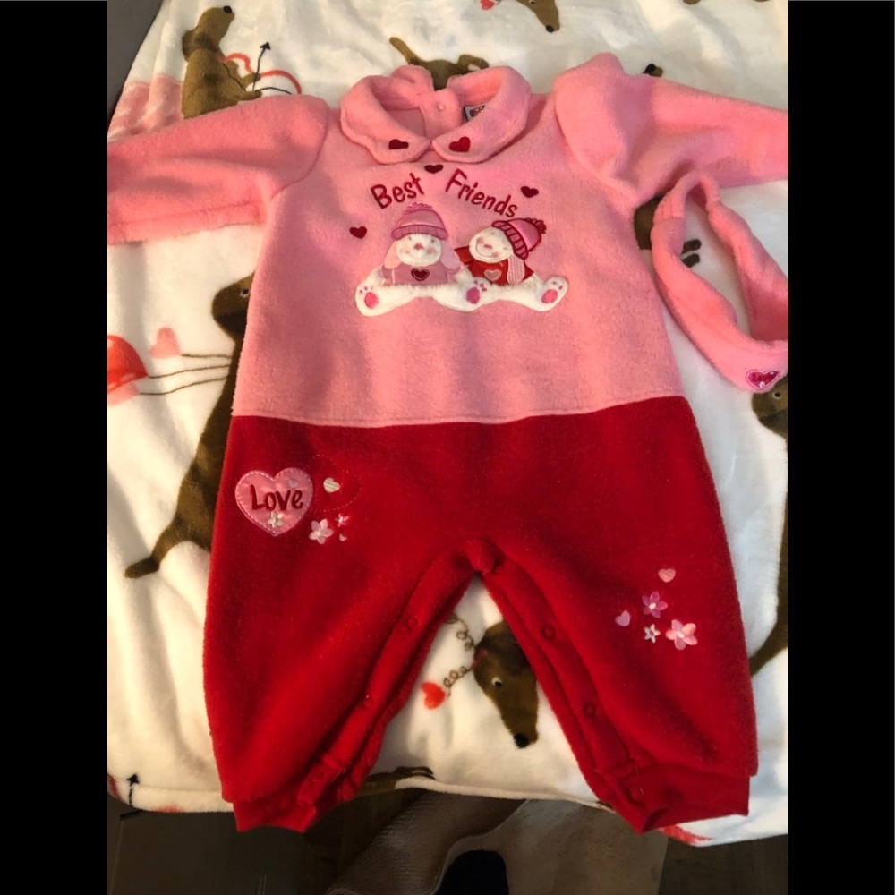 Okie Dokie Fleece one piece with headband 12 M